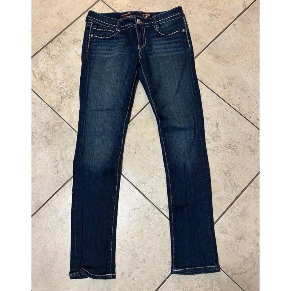 Seven's 7 Embroidered low rise dark denim‎ skinny jeans size 28